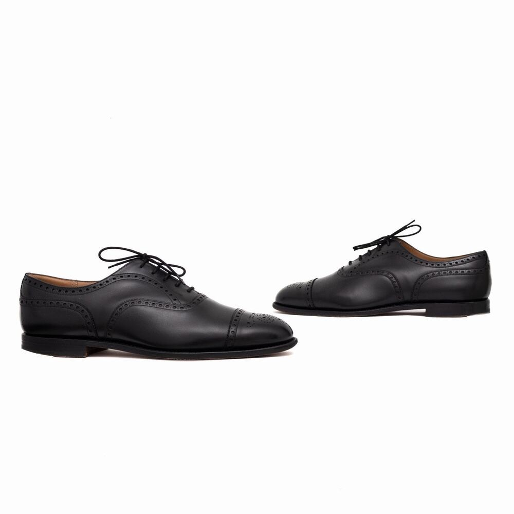 Church's Black Leather Diplomat Goodyear Welted Cap Toe Oxford Brogue US10.5